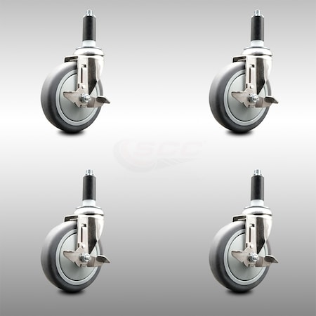 Service Caster 5 Inch 316SS Thermoplastic Rubber Swivel 1 Inch Stem Caster Set Brake SCC SCC-SS316EX20S514-TPRB-TLB-1-4